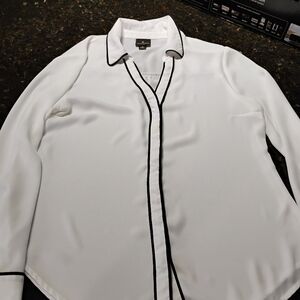White Worthington Blouse with Black Trim